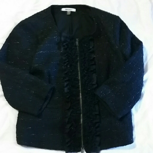 DKNYC black blazer zippered metallic ruffle sz 10 - Picture 3 of 4